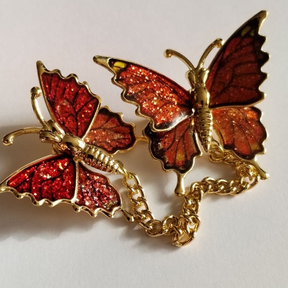 Vintage glitter butterfly brooch set New old stock Gold tone insect bug moth - Picture 8 of 10